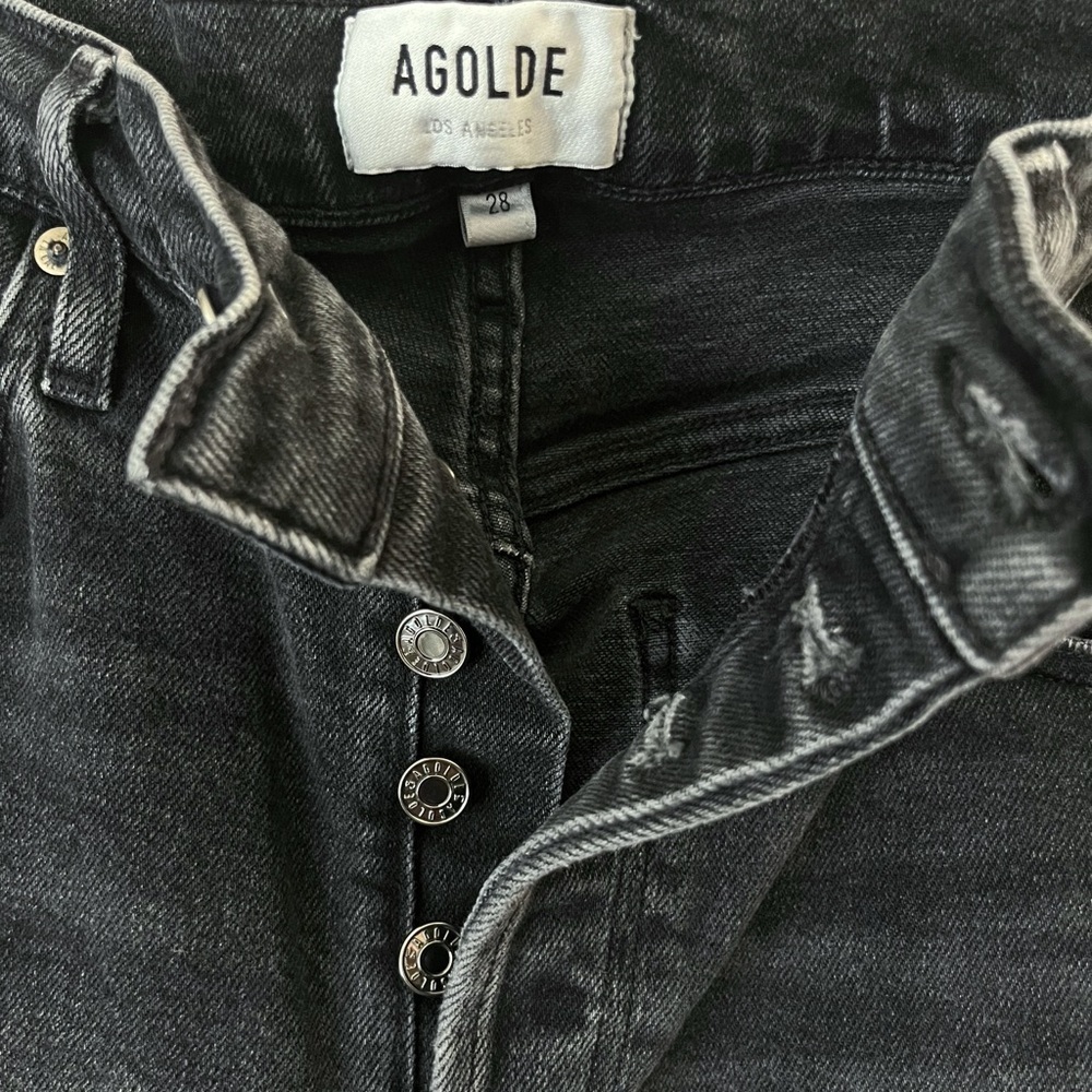 AGOLDE Riley Size 28 Washed Black High Rise Straight Crop Jeans - Picture 5 of 6